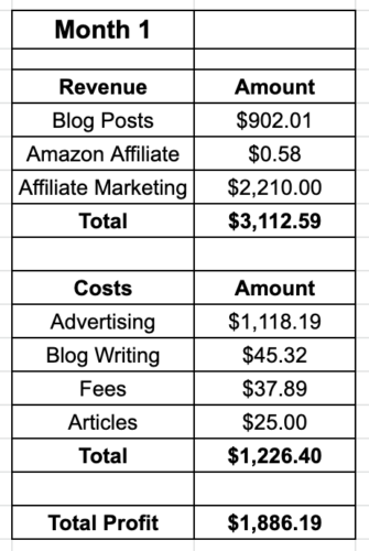 Blog Revenue Month 1