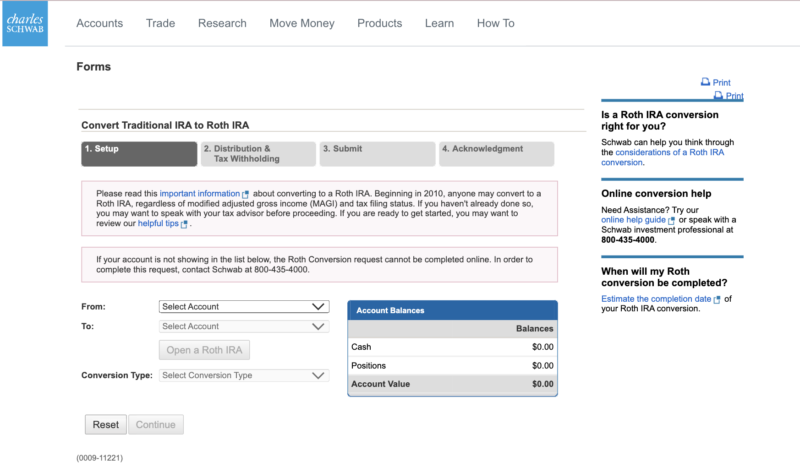 Step 14 - Screenshot of Schwab Backdoor Roth IRA conversion