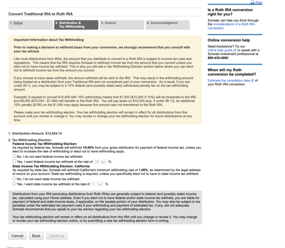 Step 16 - Screenshot of Schwab Backdoor Roth IRA conversion