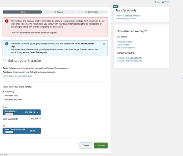 Step 3 - Screenshot of Schwab Backdoor Roth IRA conversion