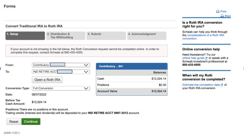 Step 15 - Screenshot of Schwab Backdoor Roth IRA conversion