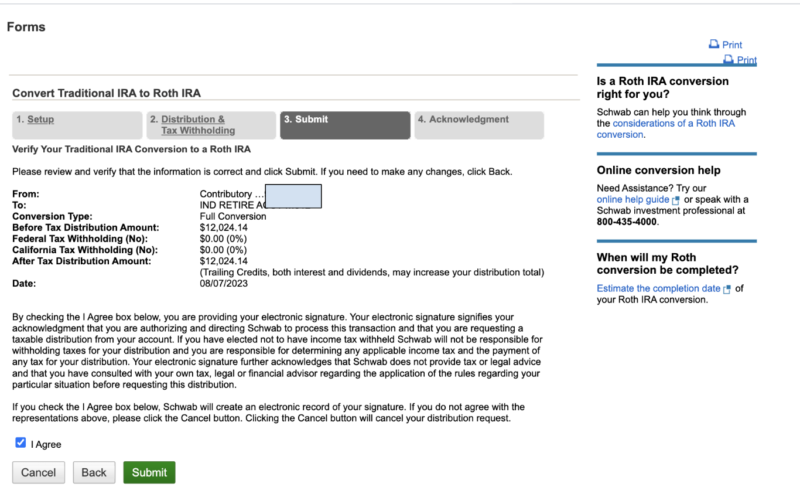 Step 17 - Screenshot of Schwab Backdoor Roth IRA conversion