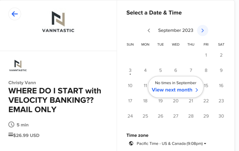 Vanntastic Finances picture of Calendly link.