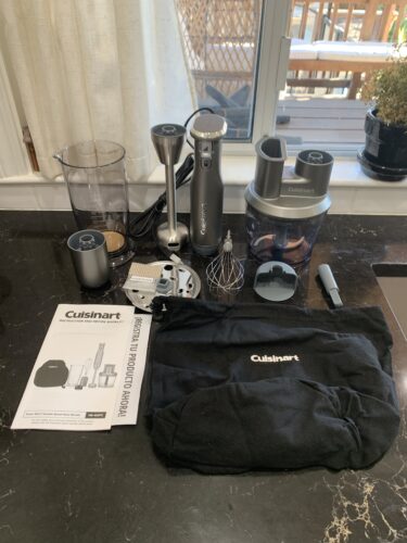 Picture of all the accessories of the Cuisinart Immersion Blender from Costco