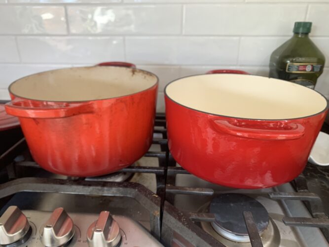 Creuset Round Dutch Oven lids side by side