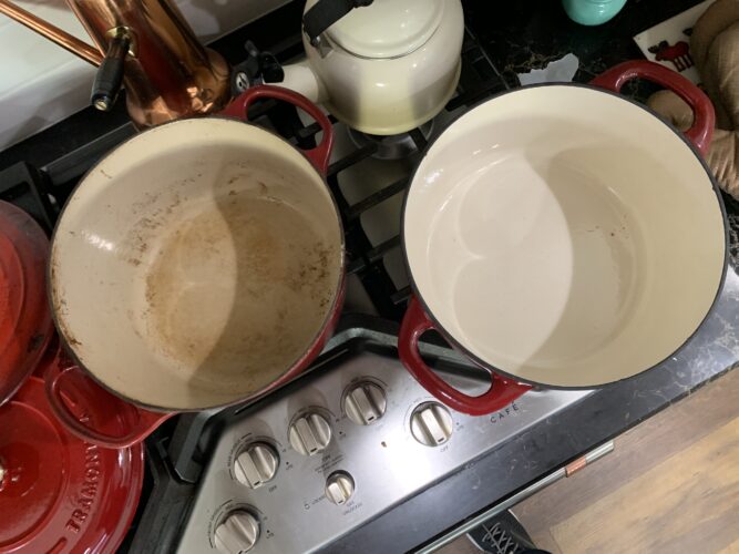 Wear and tear of Tramontina vs Le Creuset Dutch Oven